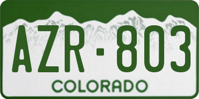 CO license plate AZR803