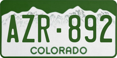 CO license plate AZR892