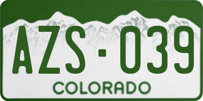 CO license plate AZS039