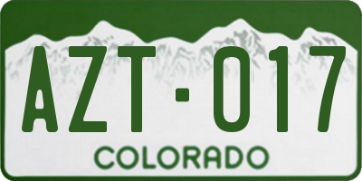 CO license plate AZT017