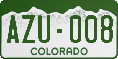 CO license plate AZU008