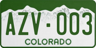 CO license plate AZV003