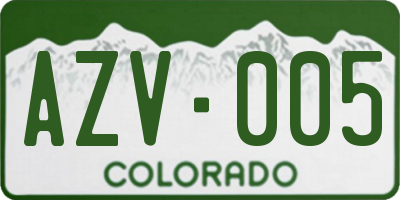 CO license plate AZV005