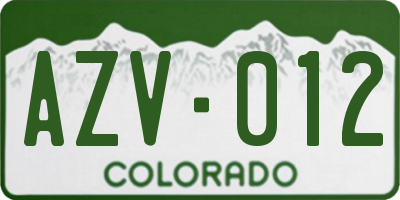 CO license plate AZV012