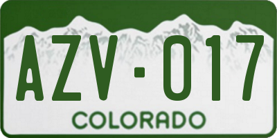 CO license plate AZV017