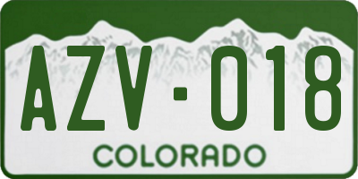 CO license plate AZV018