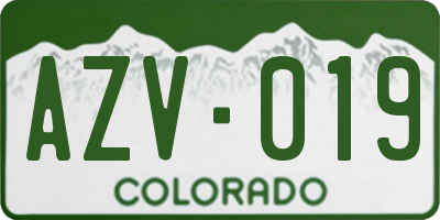 CO license plate AZV019