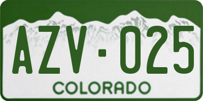 CO license plate AZV025