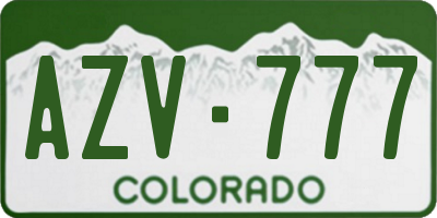 CO license plate AZV777