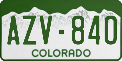 CO license plate AZV840