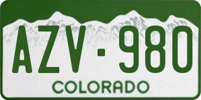 CO license plate AZV980