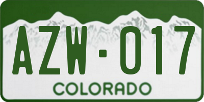 CO license plate AZW017