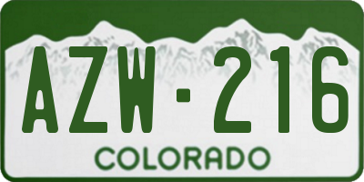 CO license plate AZW216