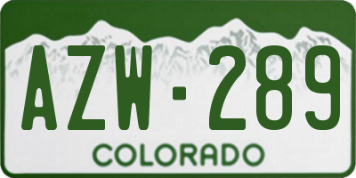 CO license plate AZW289