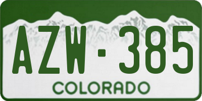 CO license plate AZW385