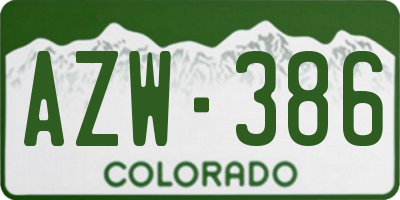 CO license plate AZW386