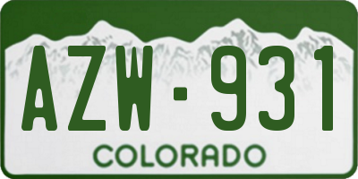 CO license plate AZW931