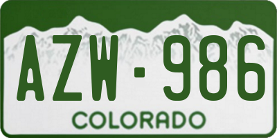 CO license plate AZW986
