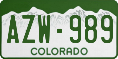CO license plate AZW989