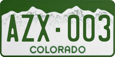 CO license plate AZX003