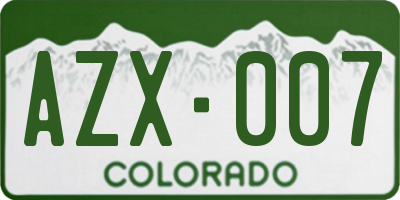 CO license plate AZX007