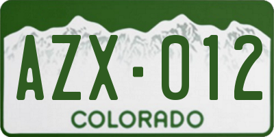 CO license plate AZX012