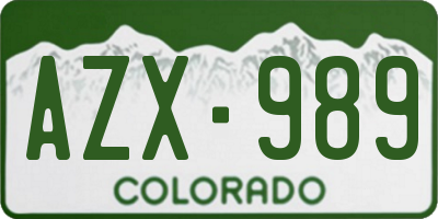 CO license plate AZX989