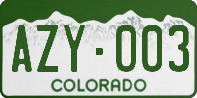 CO license plate AZY003