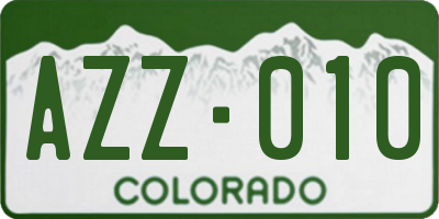 CO license plate AZZ010
