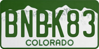 CO license plate BNBK83