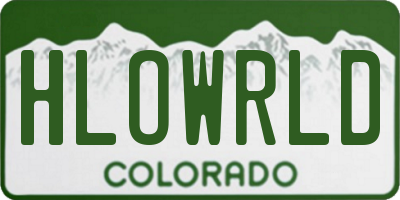 CO license plate HLOWRLD