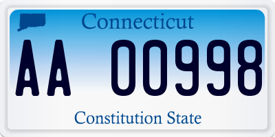 CT license plate AA00998