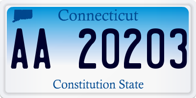 CT license plate AA20203