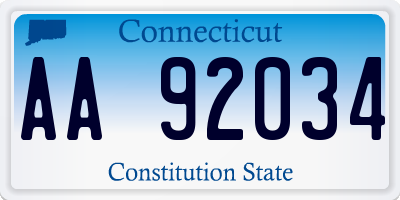 CT license plate AA92034