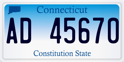 CT license plate AD45670