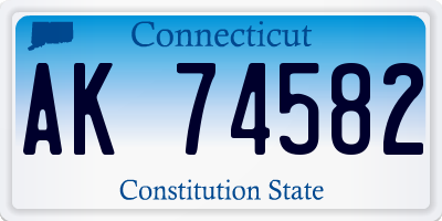 CT license plate AK74582