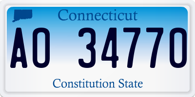 CT license plate AO34770