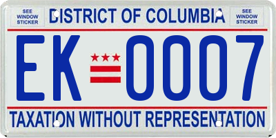 DC license plate EK0007