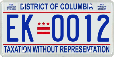 DC license plate EK0012