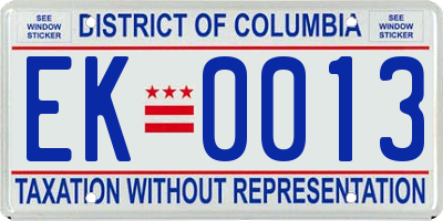 DC license plate EK0013