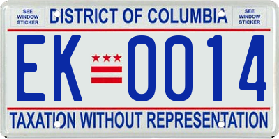 DC license plate EK0014