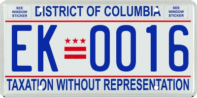 DC license plate EK0016