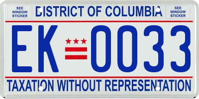 DC license plate EK0033