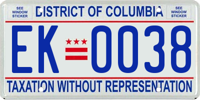 DC license plate EK0038