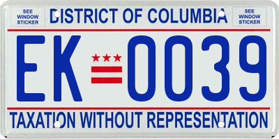 DC license plate EK0039