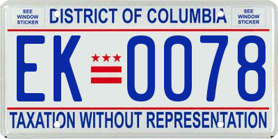 DC license plate EK0078