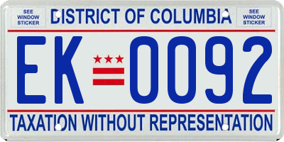 DC license plate EK0092