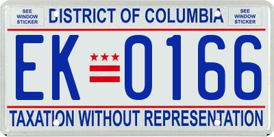 DC license plate EK0166