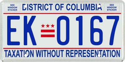 DC license plate EK0167