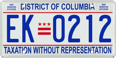 DC license plate EK0212